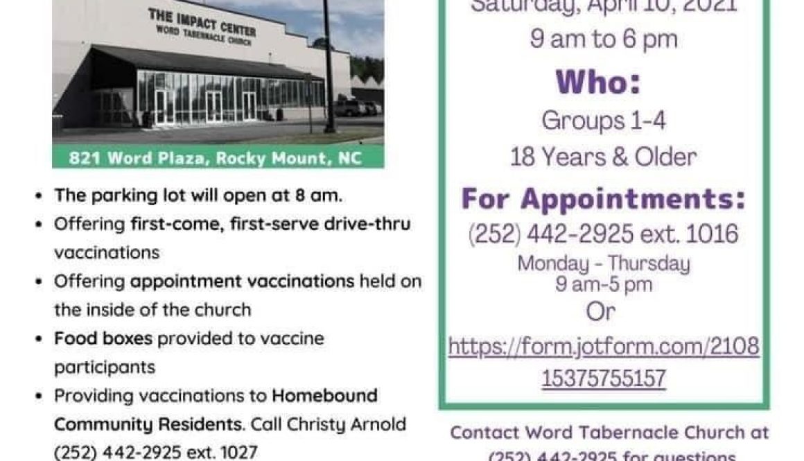 Community COVID-19 Vaccination Event-Word Tabernacle